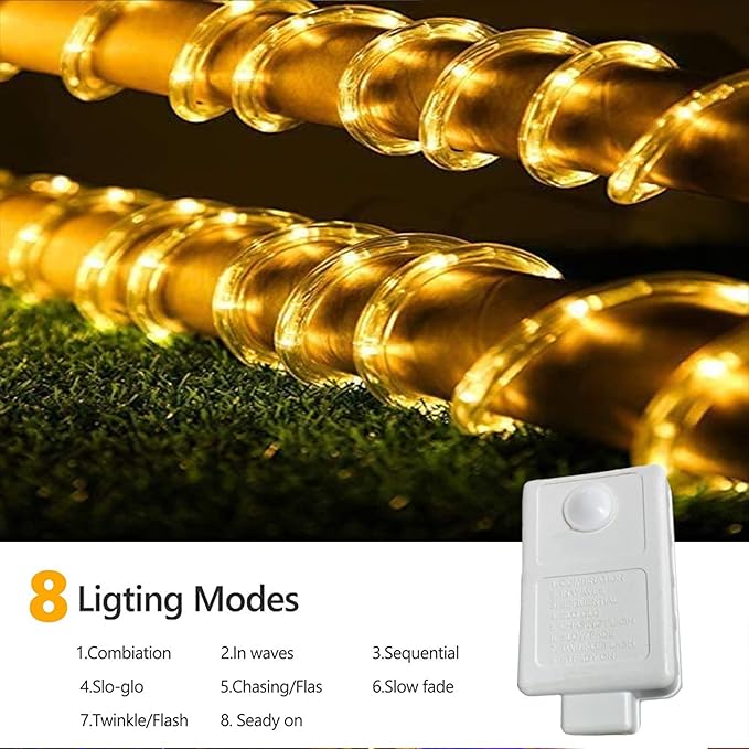 150ft LED Rope Lights Outdoor, 1080 LED Connectable and Flexible Tube Lights with 8 Modes, Waterproof LED Rope Lighting for Garden, Patio, Bedroom, Party, Pool, Indoor Outdoor Decoration (Warm White) Jnaurb