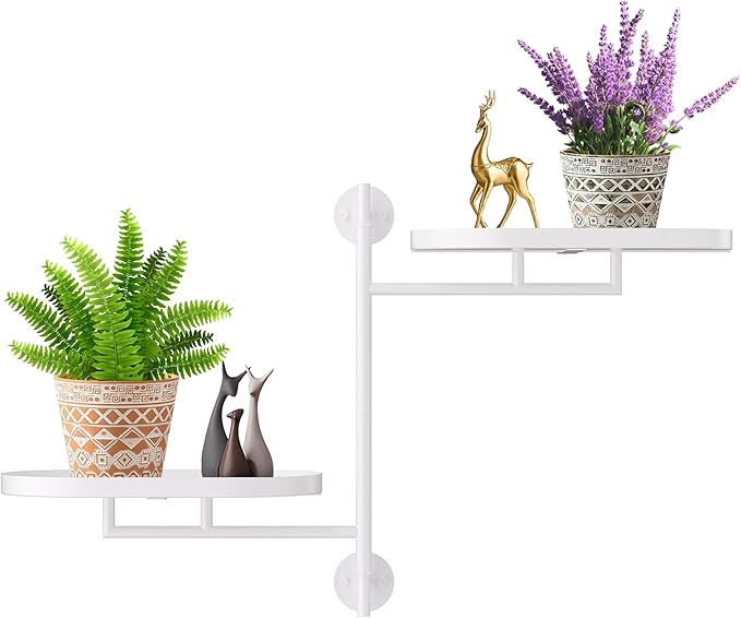 Window Rotating Plant Stand Shelf Indoor White Metal Floating Shelves 2-Tier Wall Mount Plant hanger Holders for Wall Planter Modern Home Decor window sill gifts YQSLYSF