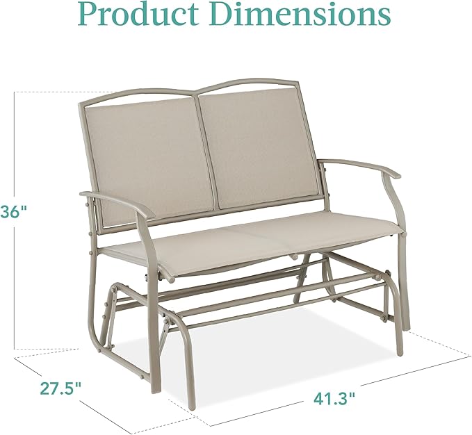 Best Choice Products 2-Person Outdoor Patio Swing Glider Steel Bench Loveseat Rocker for Deck, Porch w/Textilene Fabric, Steel Frame - Taupe BestChoiceProducts