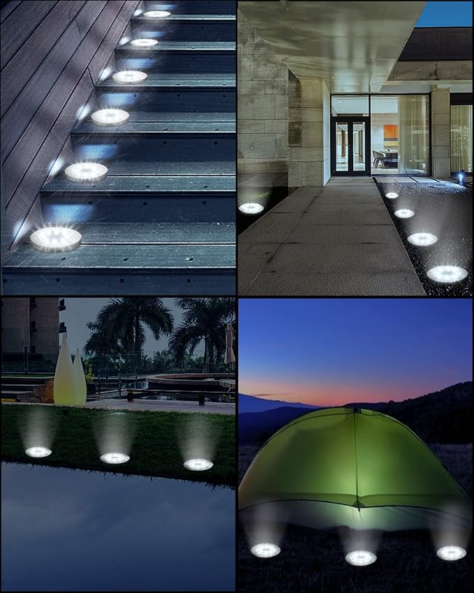 UFOND 12 Pack Solar Ground Lights，Outdoor Waterproof LED Gardenlight, Disklights for Lawn Pathway Yard Walkway Driveway Patio Deck, Solar Lights (Cold White) UFOND