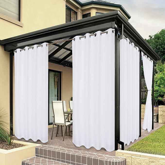 BONZER Waterproof Outdoor Curtains for Patio Porch Pergola Cabana Light Filtering Privacy Grommet Indoor Curtain Panels for Bedroom Living Room, 1 Panel, 54W x 95L inch, White Bonzer