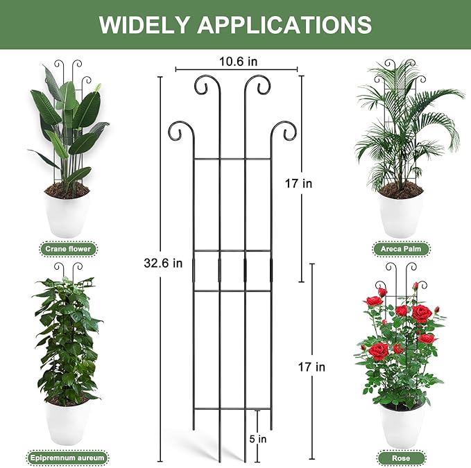 Coomin 32.6in Monstera Plant Support Stakes for Outdoor Plants, Garden Trellis for Climbing Plants, Metal Stakes for Potted Plants Pothos Plant Climber Support, 2P COOMIN