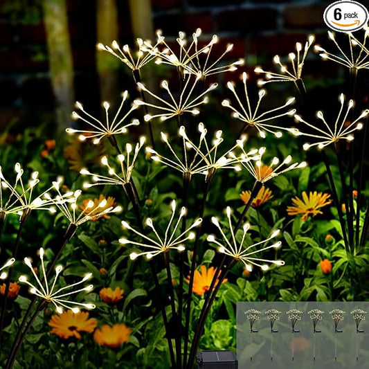 Kwaiffeo Solar Garden Lights Outdoor: Waterproof 2 Modes Twinkling Fireworks Light, Solar Lights for Outside Yard Pathway Garden Decor - Mothers Day Gardening Gifts for Women, Warm White -6Pack Kwaiffeo