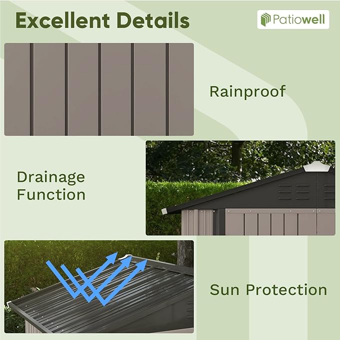 Patiowell 6x4 FT Outdoor Storage Shed, Garden Tool Storage Shed with Sloping Roof and Double Lockable Door, Outdoor Shed for Garden Backyard Patio Lawn, Brown Patiowell