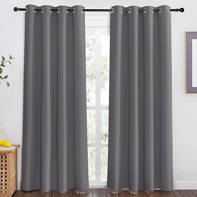 NICETOWN Grey Blackout Doorway Curtain 80 inch Length, Grommet Room Darkening Thermal Insulated Soundproof Window Treatments for Bedroom/Closet, W52 x L80, 1 Panel NICETOWN