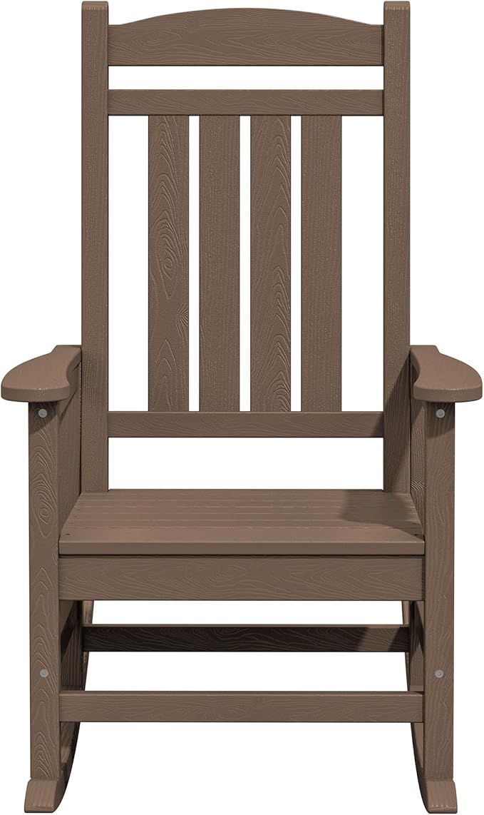 KINGYES Outdoor Rocking Chair Set of 2, High Density Polyethylene Patio Rocking Chairs with 330lbs Support for Adults, Brown KINGYES