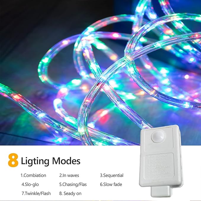 100ft LED Rope Lights Outdoor, 720 LED Connectable and Flexible Tube Lights with 8 Modes, Waterproof LED Rope Lighting for Garden, Patio, Pool, Bedroom, Party, Indoor Outdoor Decoration (Multicolor) Jnaurb