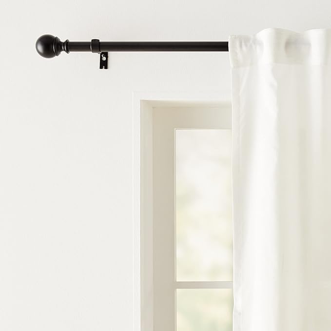Amazon Basics Adjustable Curtain Rod for Windows with Round Finials, 1-Inch Rod, 36" to 72", Black, 1-Pack AmazonBasics