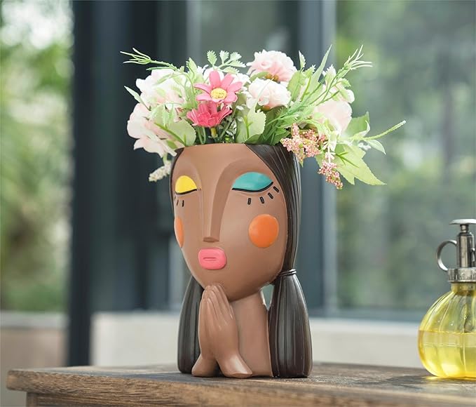 Head Planters, Face Planter Pots for Indoor Plants Funny Succulent Planter Decorative Face Pots for Garden, Office, Living Room, Shelf-Painted & Praying Saysmile