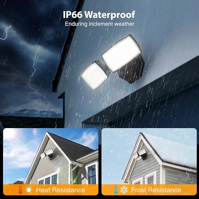 Onforu 3200LM Flood Lights Outdoor, 32W 6500K LED Security Light Manual Switch Controlled, IP66 Waterproof Outdoor Lights, Wall Mount Exterior Flood Light with 2 Adjustable Heads Floodlights Outside Onforu