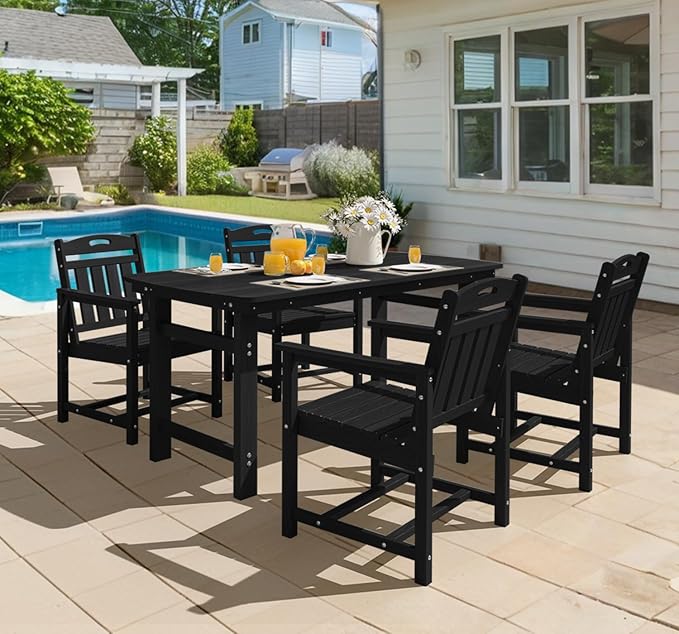 Ciokea HDPE Outdoor Patio Dining Chairs Set of 2, All-Weather Porch Chair with Wide Seat, Durable Outdoor Furniture for Backyard, Garden, Lawn & Poolside, Black CIOKEA