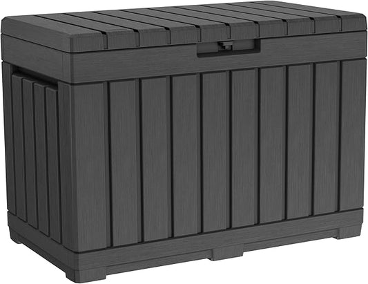 Keter Kentwood 50 Gallon Resin Deck Box for Outdoor Storage – Weather‑Resistant Balcony & Patio Box for Cushions, Throw Pillows & Garden Tools, Dark Grey Keter