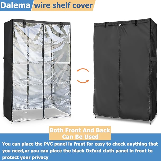 Waterproof Shelf Cover,Outdoor 600D Heavy Duty Dustproof Storage Shelves Cover,36''x18''x62'' Shelf Covers for Wire Shelving with Zippers,Storage Rack Covers with Clear Front Dalema