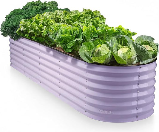 9-in-1 Galvanized Steel Raised Garden Bed // 8×2×1.5 ft Modular Planter for Gardening, Vegetables, Flowers // 18" Tall Metal Raised Garden Beds Outdoor (Lavender) // Patented Design Planter Box PlantPlot