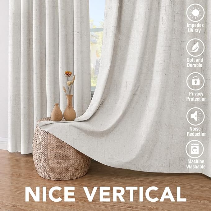 H.VERSAILTEX Blackout Curtains, Durable Thick Textured Look 100% Blackout Patio Door Curtain, Grommet Extra Wide Sliding Door Curtain Panel Long Curtains, W100 x L108 inch- Ivory HVERSAILTEX