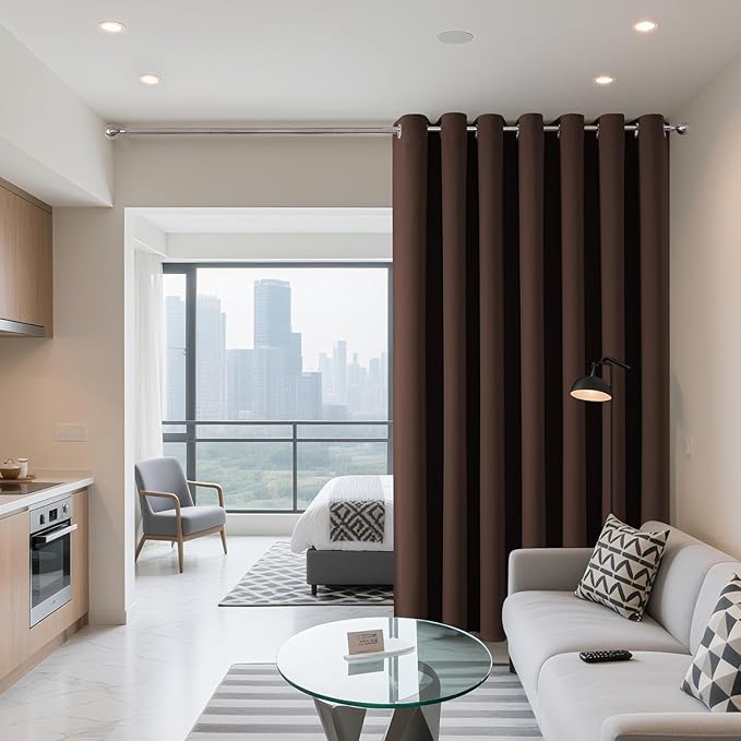 Joydeco Blackout Patio Sliding Door Curtains 90 Inches Long, Grommet Privacy Room Divider Curtains, Extra Wide Thermal Blackout Drapes for Bedroom Living Room (Chocolate, 70Wx90L, 1 Panel) JOYDECO