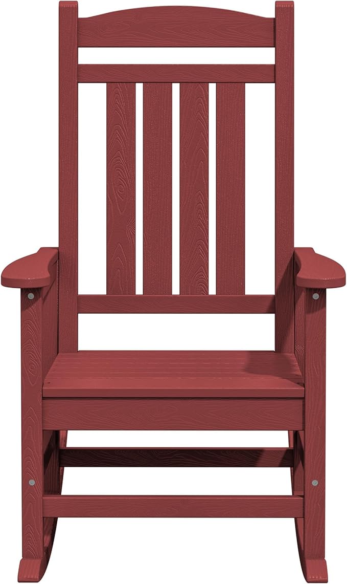 KINGYES Outdoor Rocking Chair Set of 2, High Density Polyethylene Patio Rocking Chairs with 330lbs Support for Adults, Dark Red KINGYES