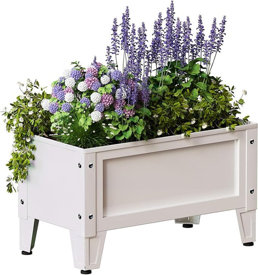 Elevated Metal Planter Box Stand Heavy Duty Raised Garden Bed for Vegetables Flowers Herbs Indoor Outdoor Use, White PROXRACER