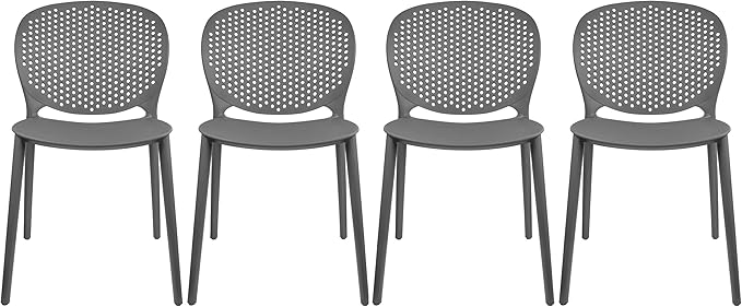2xhome Set of 4 Patio Dining Chairs | Modern Stackable Outdoor Pool Side Chair | Weather Resistant Plastic for Yard, Porch, Balcony, Kitchen, Gray 2xhome