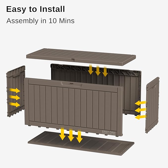 EAST OAK Outdoor Storage Box, 60 Gallon Deck Box Indoor and Outdoor Use, Waterproof Resin Storage Bin for Patio Cushions, Gardening Tools, Lockable, UV Resistant, Brown EASTOAK