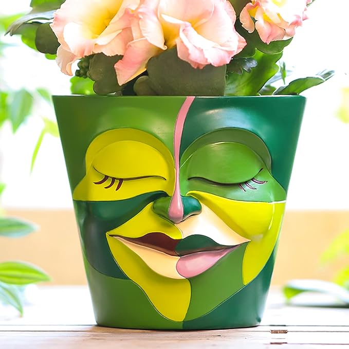 GUGUGO Face Planters Pots with Drainage, Abstract Gardening Pots for Indoor Plants, Unique Funny Small Succulent Pot for Plant Lover Gifts (Rainbow Colors - Mainly Green, 5.5Inch) GUGUGOHOMEDECOR