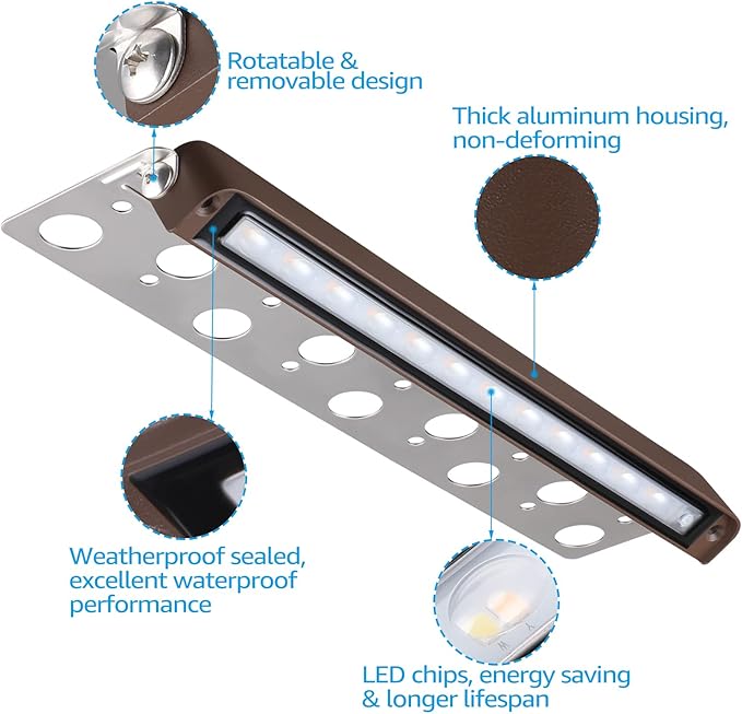LEONLITE 8-Pack Premium Series 5CCT 12 Inch Hardscape Lighting Low Voltage LED Swivel, 2200K/2700K/3000K/4000K/5000K Selectable, Retaining Wall Light, 12V Paver Light, 7W Outdoor Step Light, ETL LEONLITE