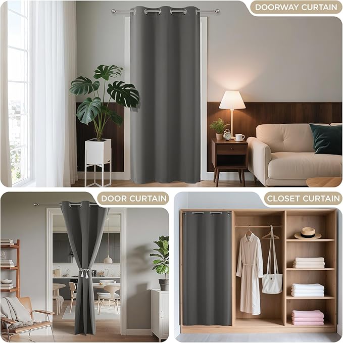 Joydeco Blackout Door Curtain for Doorway Privacy 96 Inches Long, Grommet Closet Curtain for Open Closet, Room Divider for Bedroom Living Room (Light Grey, 52Wx96L, 1 Panel) JOYDECO