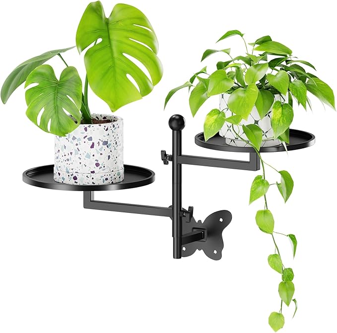 Rotating Window Wall Plant Shelves Indoor Wall Plant Stand Holder 2-Tier Floral Metal Window Shelf Holder for Multiple Plants Space Saving Pet Child Friendly Home Decor Layer Butterfly Design Black Gaoymsym