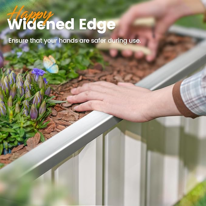 KING BIRD Raised Garden Bed 68"x 36"x 12" Galvanized Steel Metal Outdoor Garden Planter Box Kit with 2 Pairs of Gloves (Ivory) KINGBIRD