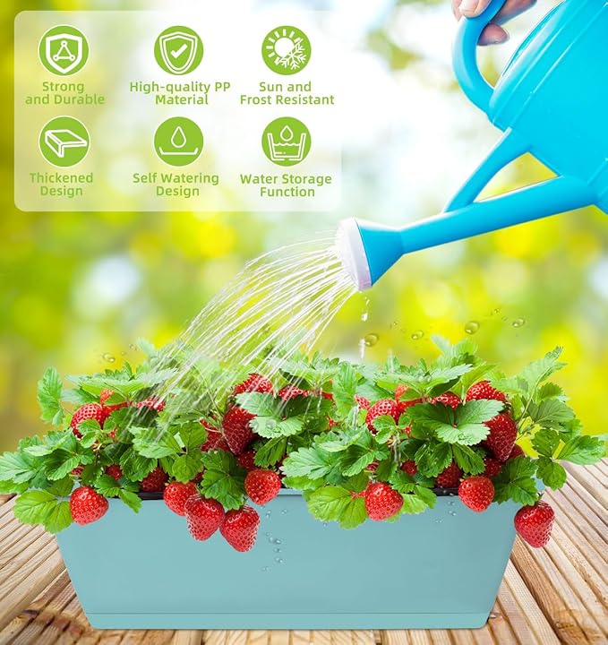Window Box Planter, 7 Pack Plastic Vegetable Flower Planters Boxes 17 Inches Rectangular Flower Pots with Saucers for Indoor Outdoor Garden, Patio, Home Decor LOCONHA