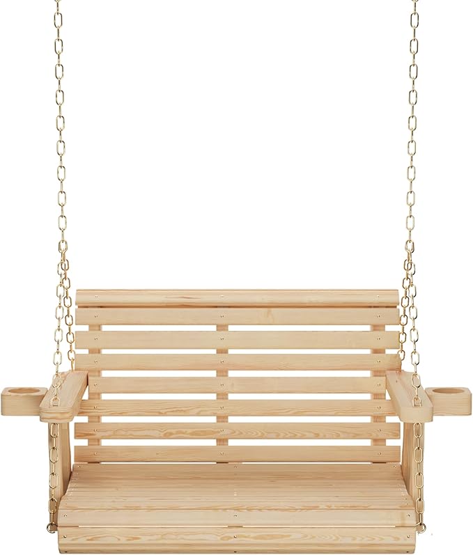 Amish Casual 3 Foot Roll Back Porch Swing with Cup Holders in Unfinished - Amish Made in The USA from Treated Pine Heavy Duty 700 Lb. Weight Capacity AmishCasual