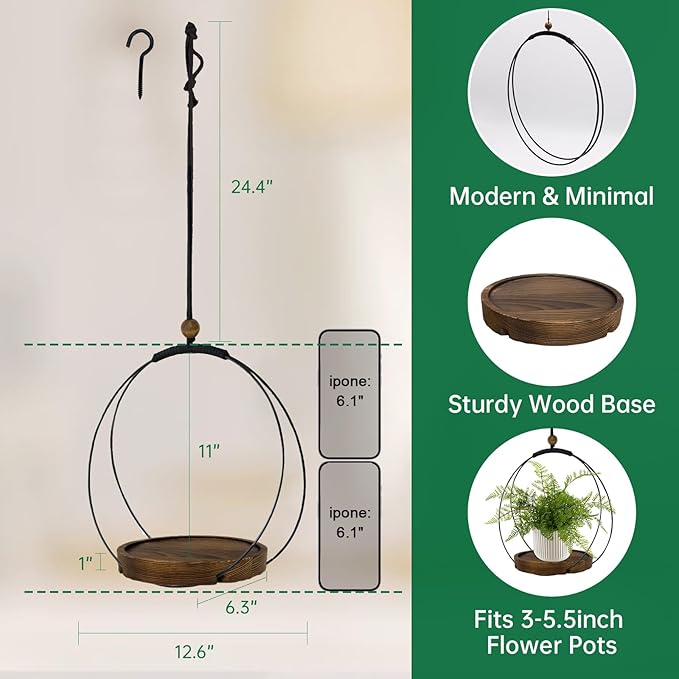 Hanging Planters for Indoor Plants,Plant Hanger with Sturdy Wood Base,Modern Boho Macrame Plant Hanger,Wall Ceiling Window Stands(Plants/Pots Not Included) (2 Pack-Circle) hismocal