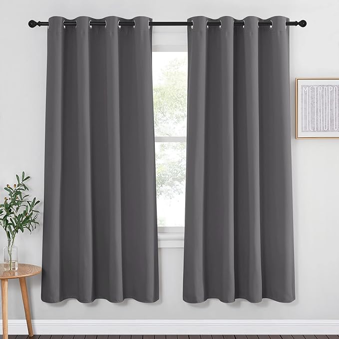 NICETOWN Blackout Curtain Panel for Bedroom - Three Pass Microfiber Noise Reducing Thermal Insulated Solid Ring Top Blackout Window Drape (1 Panel, 52 x 72 inches, Gray) NICETOWN