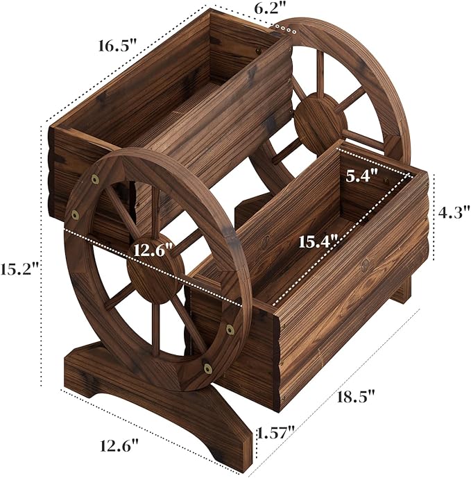 Wooden Wagon Planter Flower Cart with Wheels Garden Box Garden Planter, Decorative Planter for Flowers Herbs Vegetables for Indoor & Outdoor Décor Flower Cart for Patio Garden Balcony (Carbonized) PULIJIAJU