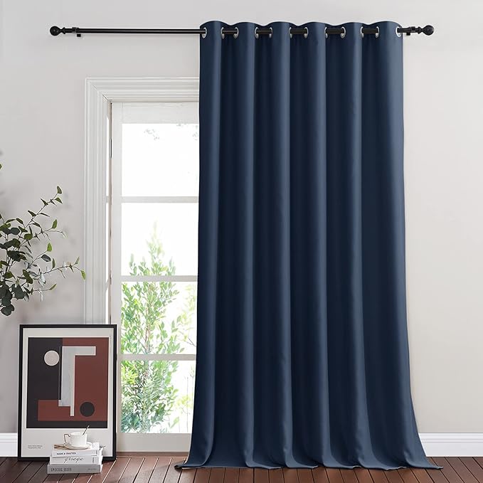 NICETOWN Navy Blue Blackout Room Divider Curtains 144 inch Length, Grommet Energy Saving Thermal Drapes Sound Reducing Window Treatments for Living Room, 1 Panel, W80 x L144 NICETOWN