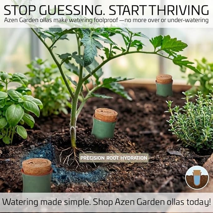Ollas Plant Watering Globes - Terracotta Self Watering Planter Insert - Watering Bulbs for Indoor and Outdoor Plants with Easy Top Refill System - Set of 4 (Jade Green) AzenGarden