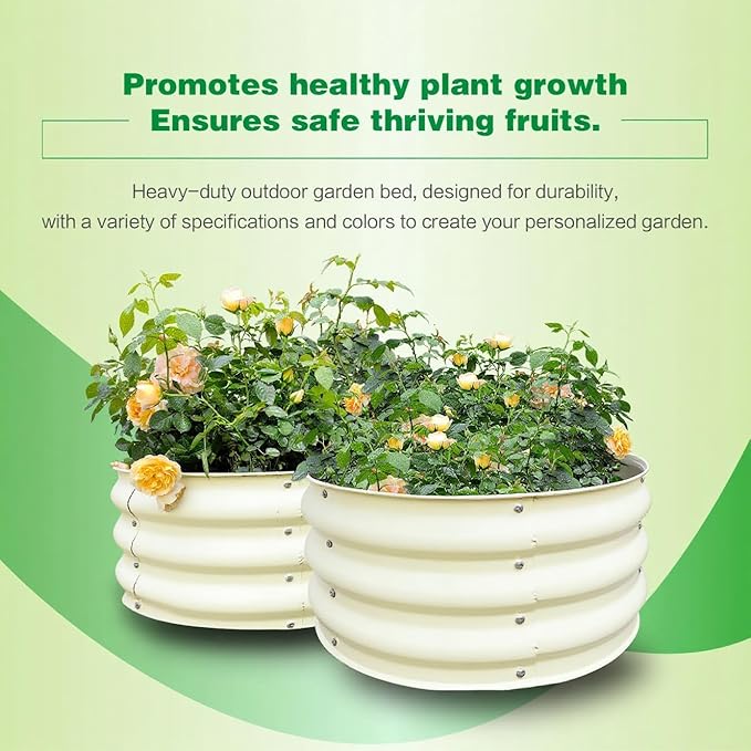 GARDMAX 2 Pack 2x2x1FT Galvanized Round Raised Garden Bed Kit, Metal Planter Boxes Outdoor with Easy Assembly, Large Garden Bed for Vegetables, Fruits, Flower, Herbs Milk White ChooseGardmaxforbetterlife