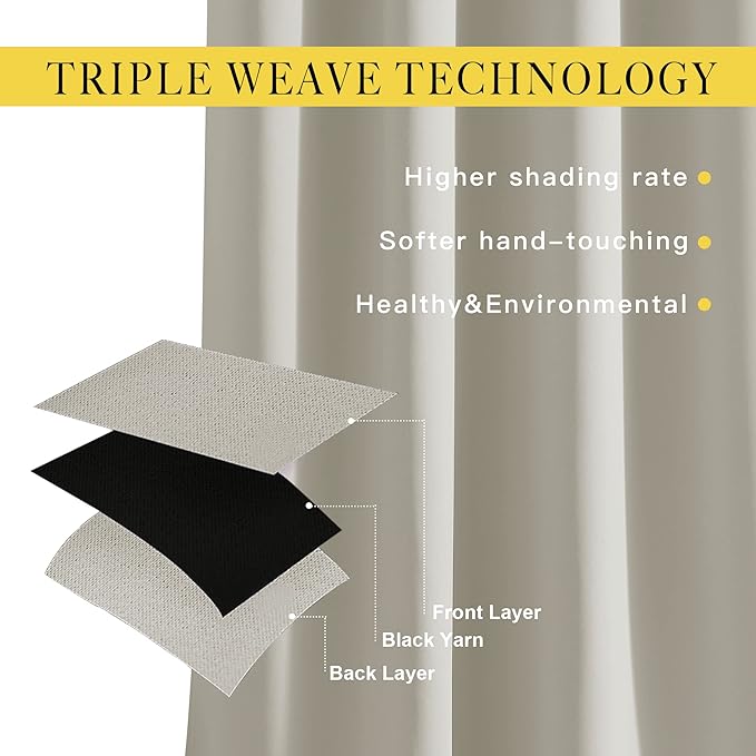 NICETOWN Blackout Natural Curtain for Living Room - Grommet Thermal Insulated Solid Room Darkening Thermal Curtain Drape Sound Reducing for Bedroom/Living Room (1 Panel, W66 x L84) NICETOWN