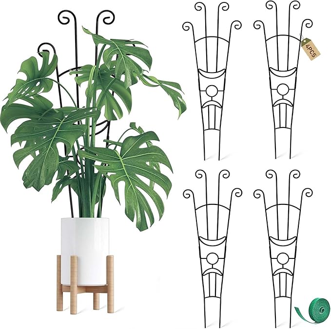 32.6in Monstera Plant Support Stakes for Indoor Plants, Metal Garden Plant Trellis for Climbing Plants, Pothos Vine Snake Climber Support，4p COOMIN