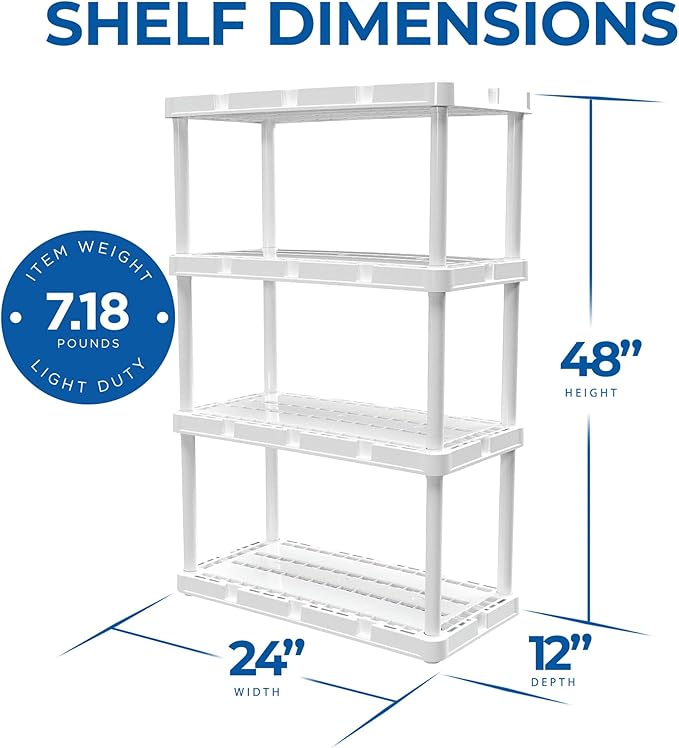 Gracious Living 2 Pack Light Duty Storage Shelves, Knect-A-Shelf 4-Shelf Ventilated Shelving Rack Organizer for Home, Garage, Basement & Laundry, White GraciousLiving