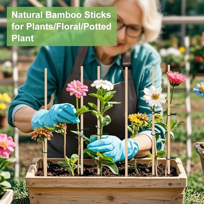 120 PCS Bamboo Plant Stakes 18 Inch, Wood Plant Support for Gardening for Potted Floral Plant, Indoor Wooden Sign Posting Garden Stick, Crafts Sticks with 120 PCS Wires(4") CJFocus