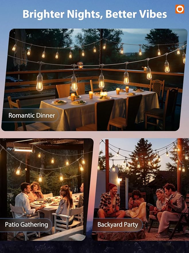 addlon LED Outdoor String Lights 48FT with Edison Vintage Shatterproof Bulbs and Commercial Grade Weatherproof Strand - ETL Listed Decorative Lights for Patio Garden addlon