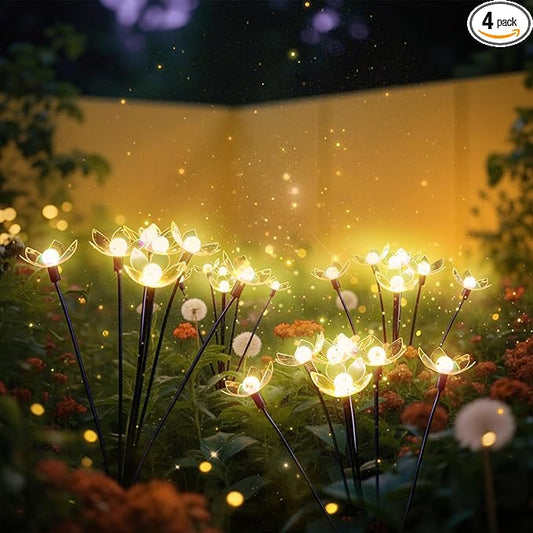 Solar Lights Outdoor, Solar Firefly Swaying Light with Flower, Garden Decor Lights, IP65 Waterproof, 2 Lighting Modes, Yard Patio Pathway Decoration, Gifts for Women, Grandma (4Pack 24LED) Rootora