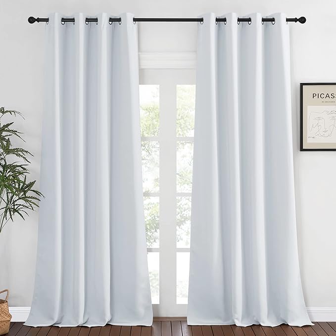 NICETOWN Room Darkening Extra Long Curtain Drape - (52W x 120L inch, Greyish White, 1 PC) Ring Top Thermal Insulated Window Treatment Drape for Living Room NICETOWN