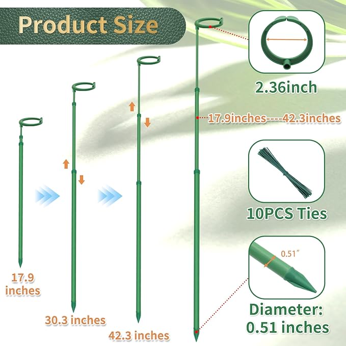 Telescoping Plant Stakes,5Pcs 17.9In to 42.3In Adjustable Monstera Plant Support Orchid Sticks with Clips, Plant Sticks Support Tall for Monstera,Orchids,Tomatoes,Vines & Indoor Outdoor Plants Stroller