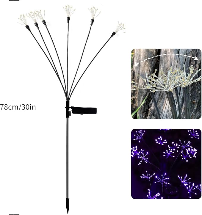 JJGoo Solar Garden Lights, New Upgraded 2 Pack Solar Swaying Starburst Light, Waterproof Fireworks Outdoor Lights, Yard Patio Pathway Decoration, Purple JJGoo