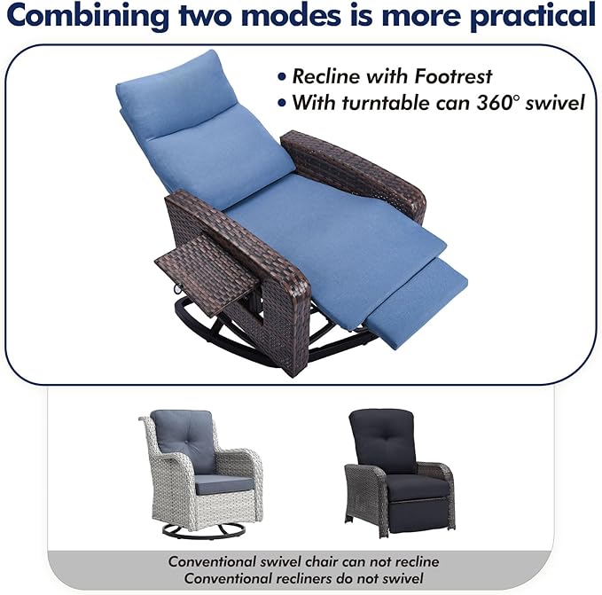 Outdoor Recliner Chair Set of 2, Wicker Patio Recliners with Adjustable Backrest and Extended Foot Rest, Reclining Patio Chairs with Flip Table & Removable Cushion Cover for Porch zzw