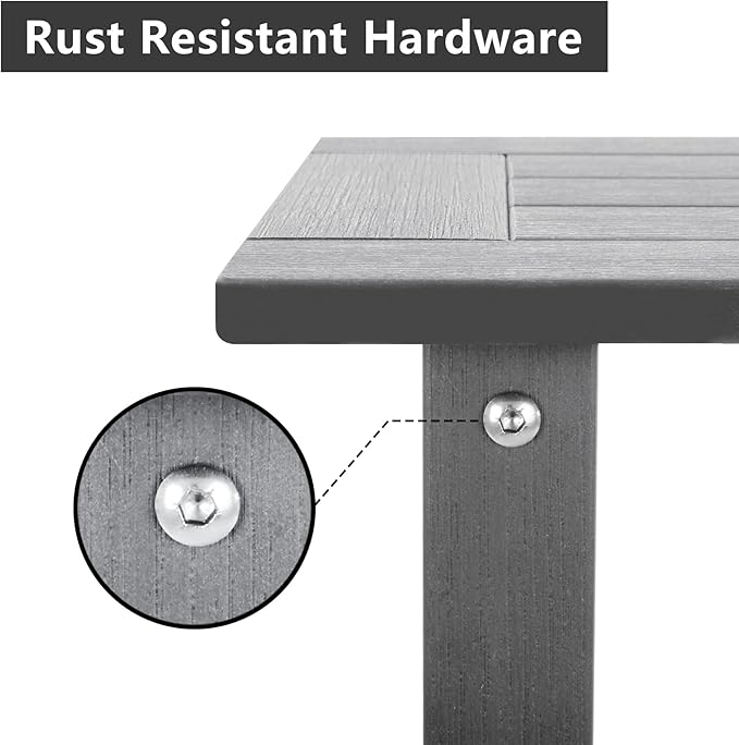 Double Adirondack Outdoor Side Table Weather Resistant, Outdoor Rectangular Patio End Table for Adirondack Chair, Grey Meluvici