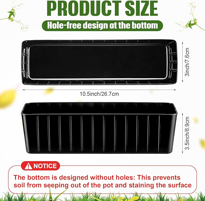 BreezeHug 36 Pcs Plastic Planter Liners Rectangular Plastic Inserts 10.5" x 3" x 3.5" for Planter Window Box Indoor Outdoor Flower Arrangement Succulent Garden Windowsill Home Decor Rootora