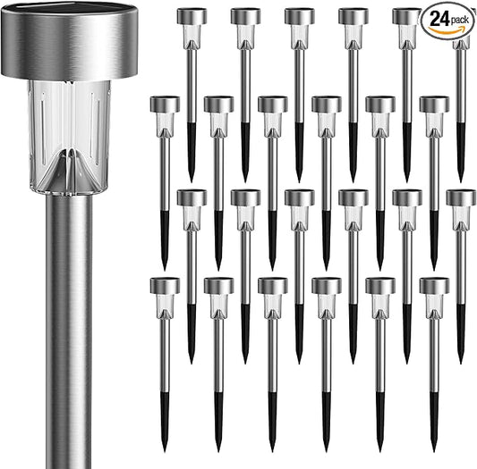 GIGALUMI 24 Pack Solar Path Lights Outdoor,Solar Lights Outdoor Waterproof,Stainless Steel LED Landscape Lighting,Solar Garden Lights for Driveway,Pathway,Patio,Yard GIGALUMI